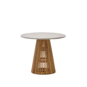 Alcaufar round outdoor table made of solid teak wood and grey cement Ø 90 cm by Kave Home, a Tables for sale on Style Sourcebook