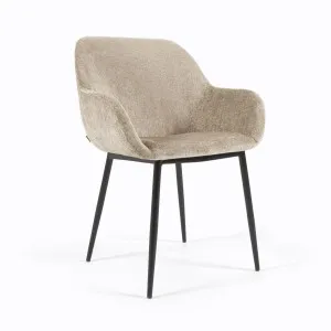 Konna chair in beige chenille with steel legs and painted black finish by Kave Home, a Dining Chairs for sale on Style Sourcebook