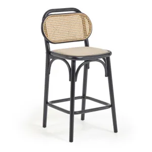 Doriane 65 cm height solid elm stool black lacquer finish and upholstered seat by Kave Home, a Bar Stools for sale on Style Sourcebook