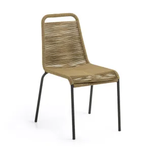 Lambton stackable chair in brown rope and steel with black finish by Kave Home, a Outdoor Chairs for sale on Style Sourcebook