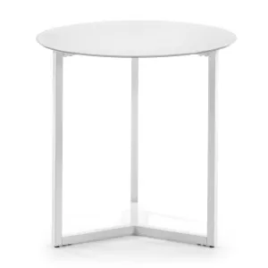 White Raeam side table made with tempered glass and steel in white finish Ø 50 cm by Kave Home, a Side Table for sale on Style Sourcebook