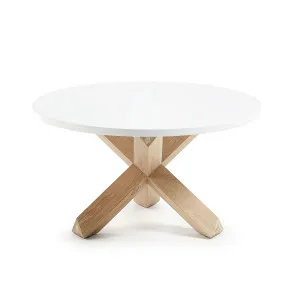 Lotus coffee table in white with solid oak legs, Ø 65 cm by Kave Home, a Coffee Table for sale on Style Sourcebook