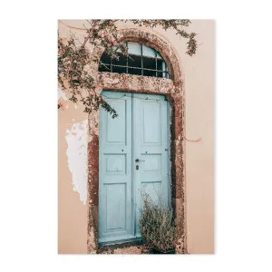 Bougainvillea flower and blue door in Santorini, Style C by Gioia Wall Art, a Prints for sale on Style Sourcebook