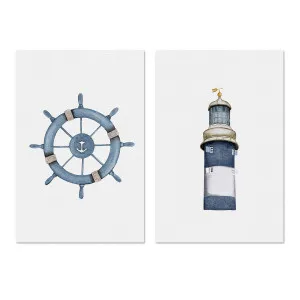 Helm Wheel and Lighthouse, Set Of 2 , By Leah Straatsma by Gioia Wall Art, a Prints for sale on Style Sourcebook