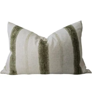 RESTOCK APRIL | Sadie Linen Chenille Cushion 40x60cm Lumbar - Natural | Moss Green by Macey & Moore, a Cushions, Decorative Pillows for sale on Style Sourcebook