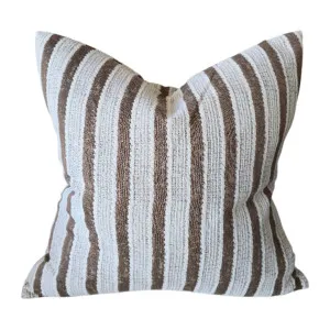 Kali Linen Cotton Cushion 50cm Square - Chocolate Brown Striped by Macey & Moore, a Cushions, Decorative Pillows for sale on Style Sourcebook