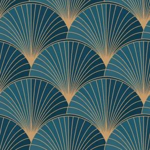 Teal Deco Fans by Gioia Wall Art, a Wallpaper for sale on Style Sourcebook