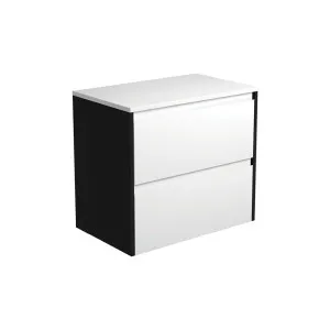 Amato Satin White 750 Wall-Hung Cabinet, Satin Black Panels by Fienza, a Vanities for sale on Style Sourcebook