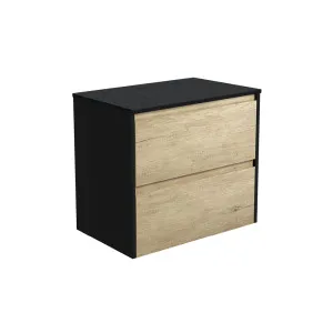 Amato Scandi Oak 750 Wall-Hung Cabinet, Satin Black Panels by Fienza, a Vanities for sale on Style Sourcebook