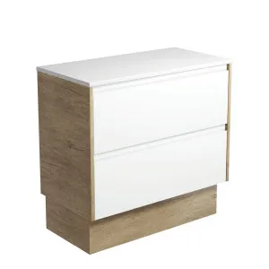 Amato Satin White 900 Cabinet on Kickboard, Scandi Oak Panels by Fienza, a Vanities for sale on Style Sourcebook