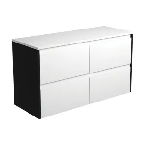 Amato Satin White 1200 Wall-Hung Cabinet, Satin Black Panels by Fienza, a Vanities for sale on Style Sourcebook