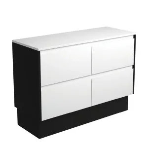 Amato Satin White 1200 Cabinet on Kickboard, Satin Black Panels by Fienza, a Vanities for sale on Style Sourcebook