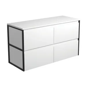 Amato Satin White 1200 Wall-Hung Cabinet, Matte Black Frames by Fienza, a Vanities for sale on Style Sourcebook