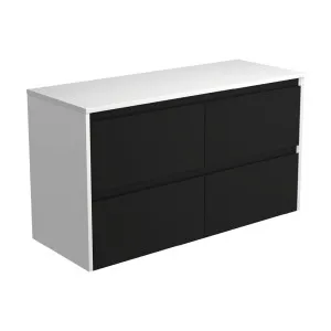 Amato Satin Black 1200 Wall-Hung Cabinet, Satin White Panels by Fienza, a Vanities for sale on Style Sourcebook