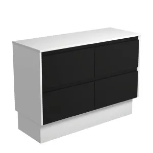 Amato Satin Black 1200 Cabinet on Kickboard, Satin White Panels by Fienza, a Vanities for sale on Style Sourcebook