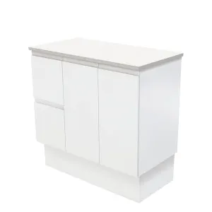 Fingerpull Satin White 900 Cabinet on Kickboard, Left Hand Drawers by Fienza, a Vanities for sale on Style Sourcebook