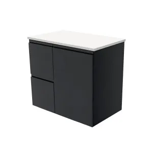 Fingerpull Satin Black 750 Wall-Hung Cabinet, Left Hand Drawers by Fienza, a Vanities for sale on Style Sourcebook