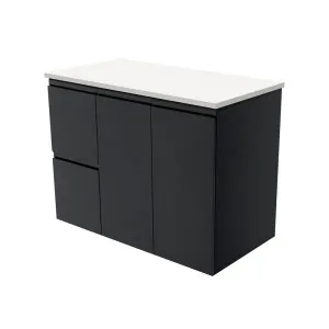 Fingerpull Satin Black 900 Wall-Hung Cabinet, Left Hand Drawers by Fienza, a Vanities for sale on Style Sourcebook