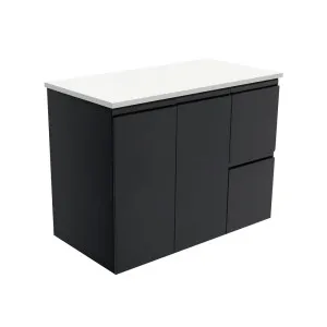 Fingerpull Satin Black 900 Wall-Hung Cabinet, Right Hand Drawers by Fienza, a Vanities for sale on Style Sourcebook