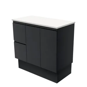 Fingerpull Satin Black 900 Cabinet on Kickboard, Left Hand Drawers by Fienza, a Vanities for sale on Style Sourcebook