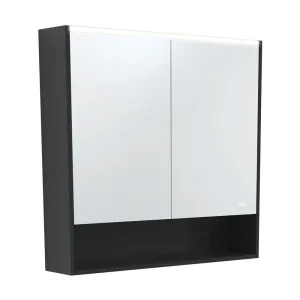 900 LED Mirror Cabinet with Display Shelf, Satin Black by Fienza, a Illuminated Mirrors for sale on Style Sourcebook