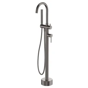 Kaya Floor Mounted Bath Mixer With Hand Shower, Gun Metal by Fienza, a Bathroom Taps & Mixers for sale on Style Sourcebook