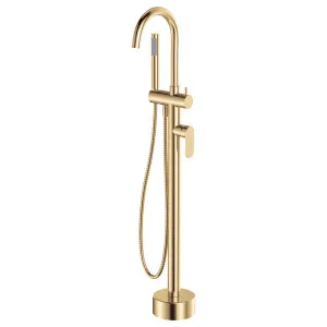 Empire Slim Floor Mounted Bath Mixer with Hand Shower, Urban Brass by Fienza, a Bathroom Taps & Mixers for sale on Style Sourcebook