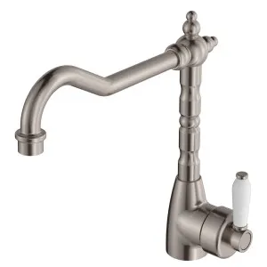 Eleanor Shepherds Crook Sink Mixer, Brushed Nickel / Ceramic by Fienza, a Kitchen Taps & Mixers for sale on Style Sourcebook