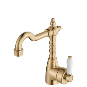 Eleanor Shepherds Crook Basin Mixer, Urban Brass / Ceramic by Fienza, a Bathroom Taps & Mixers for sale on Style Sourcebook