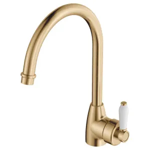 Eleanor Gooseneck Sink Mixer, Urban Brass / Ceramic by Fienza, a Kitchen Taps & Mixers for sale on Style Sourcebook