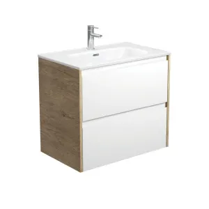 Joli Amato 750 Satin White Wall-Hung Vanity, Scandi Oak Panels by Fienza, a Vanities for sale on Style Sourcebook