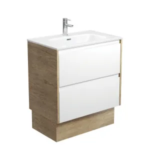 Joli Amato 750 Satin White Vanity On Kick, Scandi Oak Panels by Fienza, a Vanities for sale on Style Sourcebook