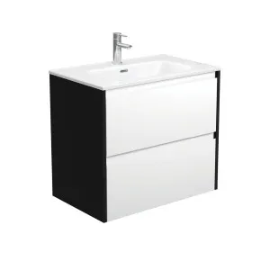 Joli Amato 750 Satin White Wall-Hung Vanity, Satin Black Panels by Fienza, a Vanities for sale on Style Sourcebook