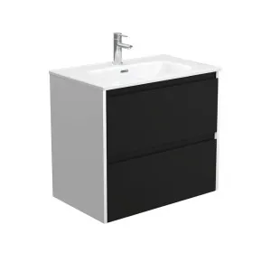 Joli Amato 750 Satin Black Wall-Hung Vanity, Satin White Panels by Fienza, a Vanities for sale on Style Sourcebook