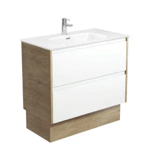 Joli Amato 900 Satin White Vanity On Kick, Scandi Oak Panels by Fienza, a Vanities for sale on Style Sourcebook