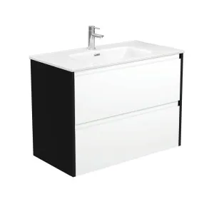 Joli Amato 900 Satin White Wall-Hung Vanity, Satin Black Panels by Fienza, a Vanities for sale on Style Sourcebook