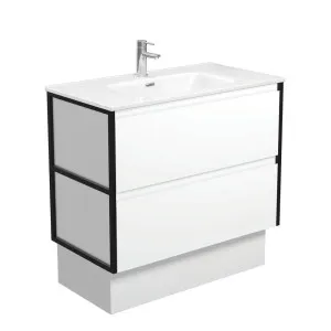 Joli Amato 900 Satin White Vanity On Kick, Matte Black Frames by Fienza, a Vanities for sale on Style Sourcebook