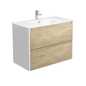 Joli Amato 900 Scandi Oak Wall-Hung Vanity, Satin White Panels by Fienza, a Vanities for sale on Style Sourcebook