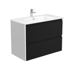 Joli Amato 900 Satin Black Wall-Hung Vanity, Satin White Panels by Fienza, a Vanities for sale on Style Sourcebook