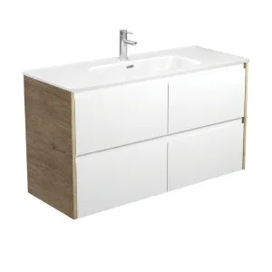 Joli Amato 1200 Satin White Wall-Hung Vanity, Scandi Oak Panels by Fienza, a Vanities for sale on Style Sourcebook