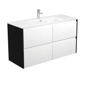 Joli Amato 1200 Satin White Wall-Hung Vanity, Satin Black Panels by Fienza, a Vanities for sale on Style Sourcebook