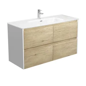 Joli Amato 1200 Scandi Oak Wall-Hung Vanity, Satin White Panels by Fienza, a Vanities for sale on Style Sourcebook