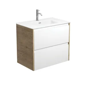 Joli Matte Amato Satin White 750 Wall Hung Vanity with Scandi Oak Panels by Fienza, a Vanities for sale on Style Sourcebook