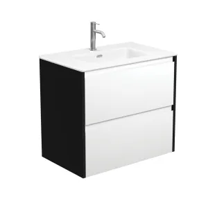 Joli Matte Amato Satin White 750 Wall Hung Vanity with Satin Black Panels by Fienza, a Vanities for sale on Style Sourcebook