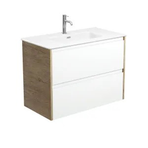 Joli Matte Amato Satin White 900 Wall Hung Vanity with Scandi Oak Panels by Fienza, a Vanities for sale on Style Sourcebook