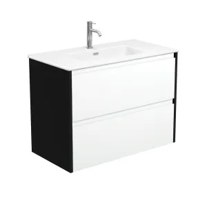 Joli Matte Amato Satin White 900 Wall Hung Vanity with Satin Black Panels by Fienza, a Vanities for sale on Style Sourcebook