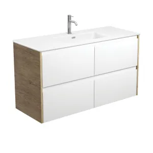 Joli Matte Amato Satin White 1200 Wall Hung Vanity with Scandi Oak Panels by Fienza, a Vanities for sale on Style Sourcebook