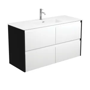 Joli Matte Amato Satin White 1200 Wall Hung Vanity with Satin Black Panels by Fienza, a Vanities for sale on Style Sourcebook