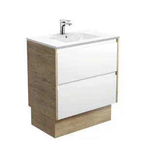 Dolce Amato 750 Satin White Vanity On Kick, Scandi Oak Panels by Fienza, a Vanities for sale on Style Sourcebook