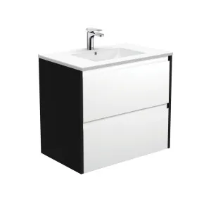 Dolce Amato 750 Satin White Wall-Hung Vanity, Satin Black Panels by Fienza, a Vanities for sale on Style Sourcebook